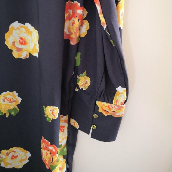 LOFT Shift Dress Long Sleeve Button Cuffs Gray Floral  Size M - Picture 4 of 5